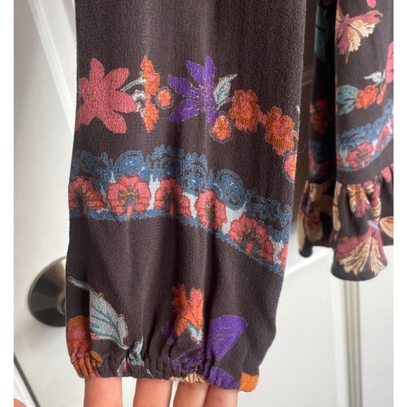 Free People Women’s Violet Hill Floral Tunic Top Sz 4 Ruffle Boho Peasant Flowy - Picture 4 of 16